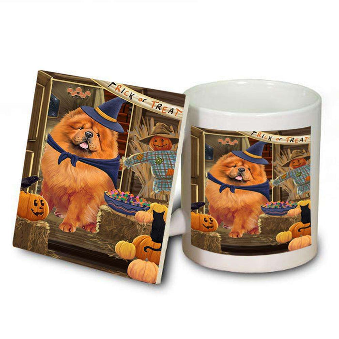 Enter at Own Risk Trick or Treat Halloween Chow Chow Dog Mug and Coaster Set MUC53076