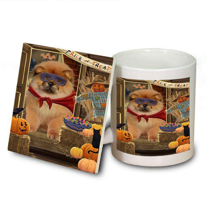 Enter at Own Risk Trick or Treat Halloween Chow Chow Dog Mug and Coaster Set MUC53077