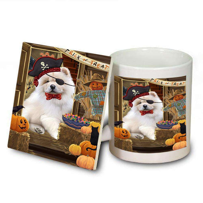 Enter at Own Risk Trick or Treat Halloween Chow Chow Dog Mug and Coaster Set MUC53078