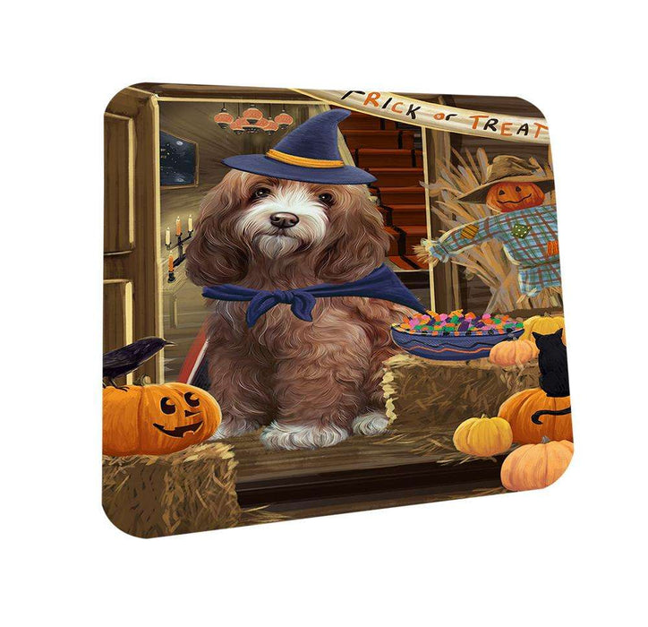 Enter at Own Risk Trick or Treat Halloween Cockapoo Dog Coasters Set of 4 CST53048