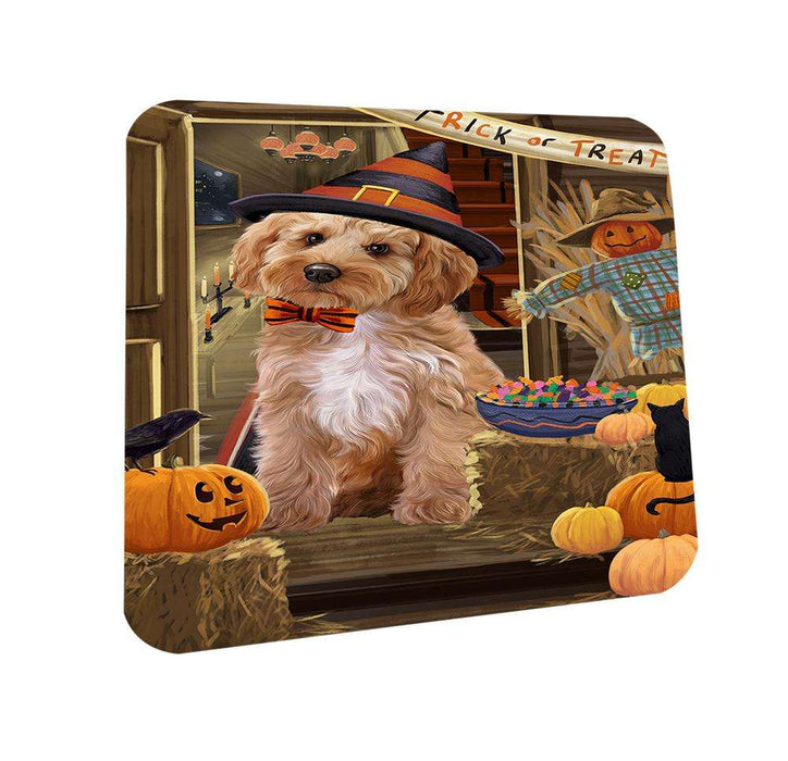 Enter at Own Risk Trick or Treat Halloween Cockapoo Dog Coasters Set of 4 CST53052