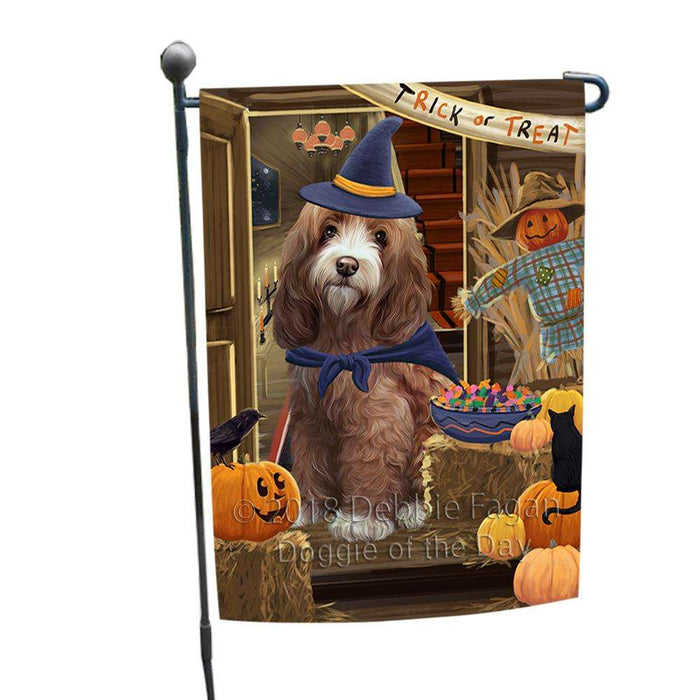 Enter at Own Risk Trick or Treat Halloween Cockapoo Dog Garden Flag GFLG53151