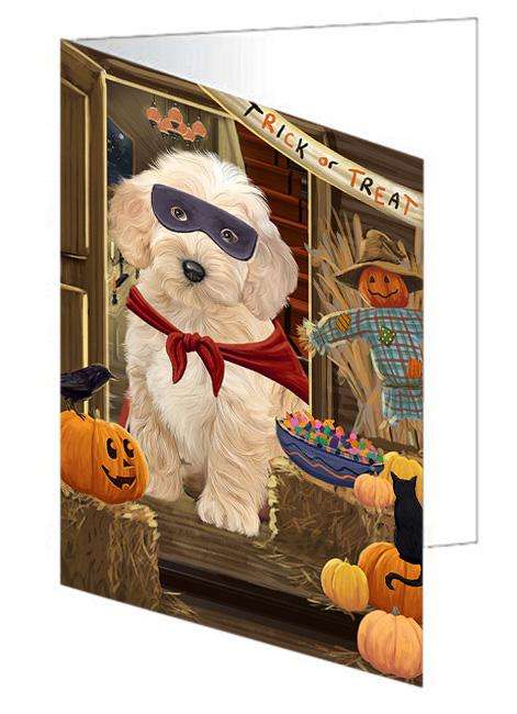 Enter at Own Risk Trick or Treat Halloween Cockapoo Dog Handmade Artwork Assorted Pets Greeting Cards and Note Cards with Envelopes for All Occasions and Holiday Seasons GCD63299
