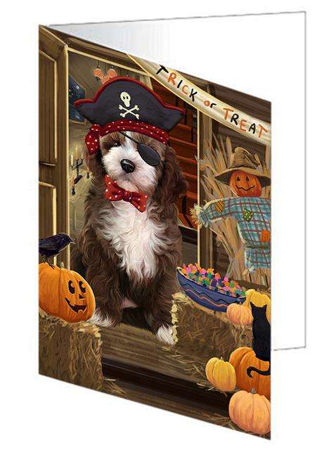 Enter at Own Risk Trick or Treat Halloween Cockapoo Dog Handmade Artwork Assorted Pets Greeting Cards and Note Cards with Envelopes for All Occasions and Holiday Seasons GCD63302