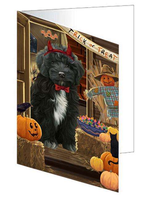 Enter at Own Risk Trick or Treat Halloween Cockapoo Dog Handmade Artwork Assorted Pets Greeting Cards and Note Cards with Envelopes for All Occasions and Holiday Seasons GCD63305