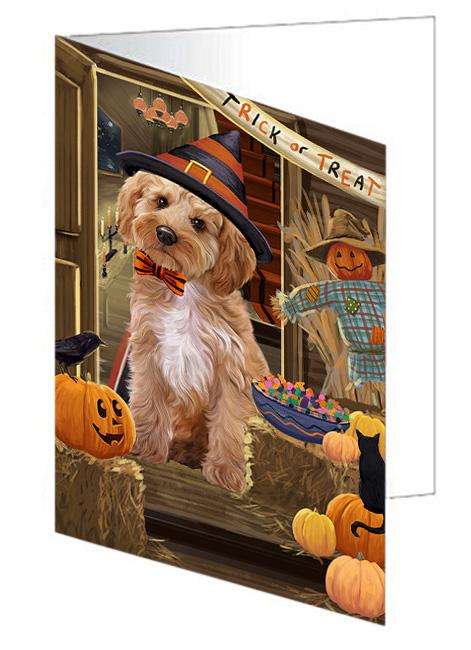 Enter at Own Risk Trick or Treat Halloween Cockapoo Dog Handmade Artwork Assorted Pets Greeting Cards and Note Cards with Envelopes for All Occasions and Holiday Seasons GCD63308