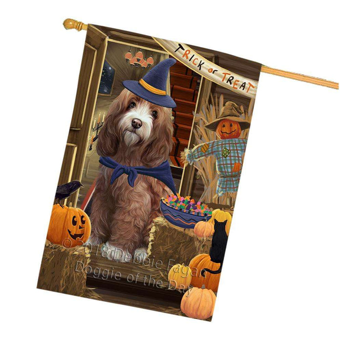 Enter at Own Risk Trick or Treat Halloween Cockapoo Dog House Flag FLG53287