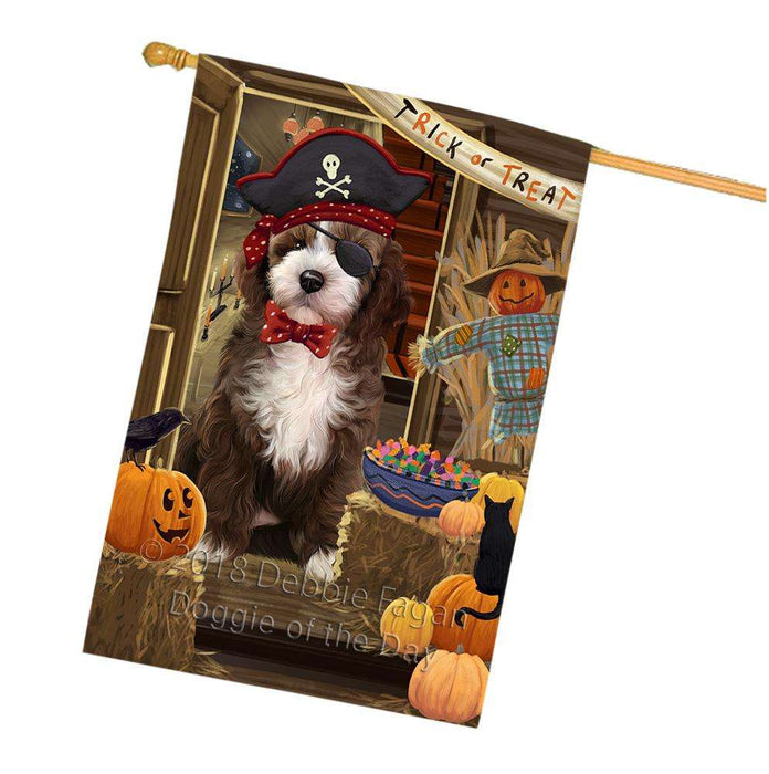 Enter at Own Risk Trick or Treat Halloween Cockapoo Dog House Flag FLG53289
