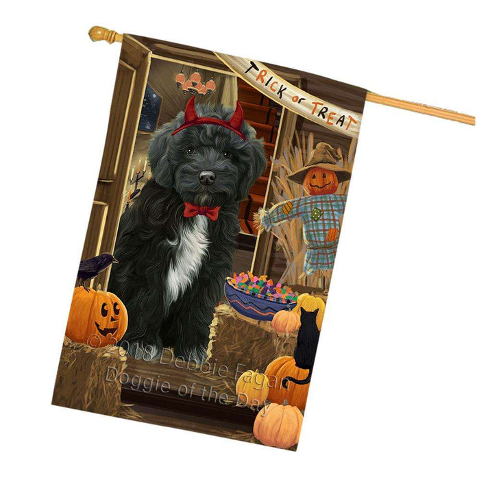 Enter at Own Risk Trick or Treat Halloween Cockapoo Dog House Flag FLG53290
