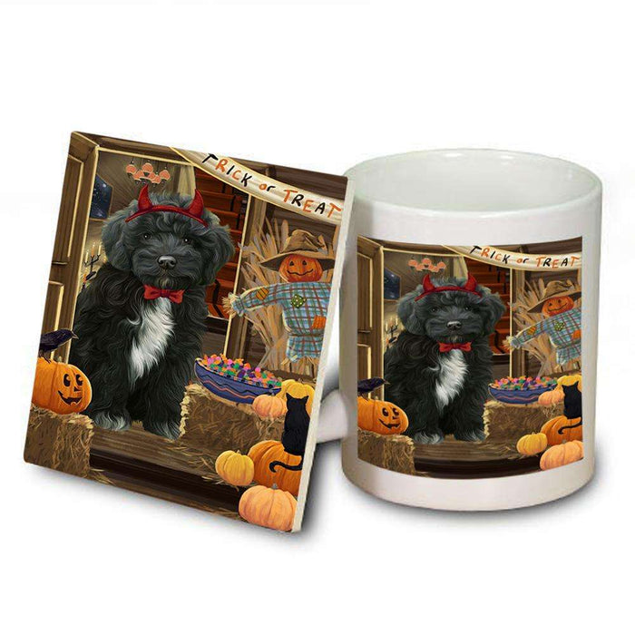 Enter at Own Risk Trick or Treat Halloween Cockapoo Dog Mug and Coaster Set MUC53084