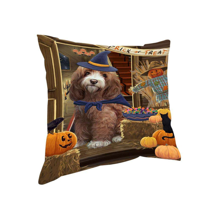 Enter at Own Risk Trick or Treat Halloween Cockapoo Dog Pillow PIL68864