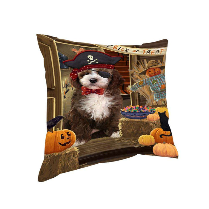 Enter at Own Risk Trick or Treat Halloween Cockapoo Dog Pillow PIL68872