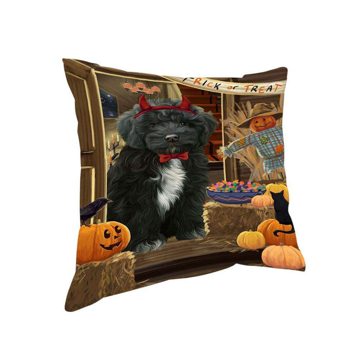 Enter at Own Risk Trick or Treat Halloween Cockapoo Dog Pillow PIL68876