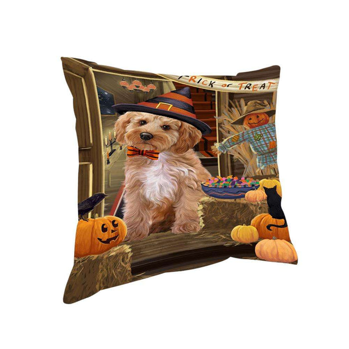 Enter at Own Risk Trick or Treat Halloween Cockapoo Dog Pillow PIL68880