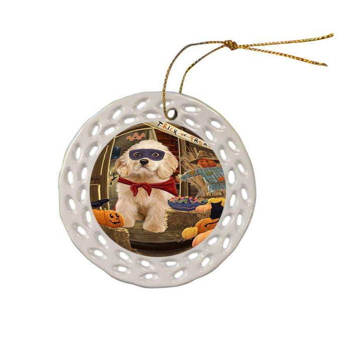 Enter at Own Risk Trick or Treat Halloween Cocker Spaniel Dog Ceramic Doily Ornament DPOR53095