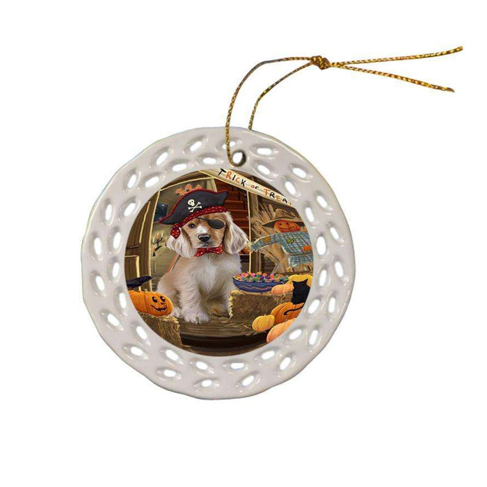 Enter at Own Risk Trick or Treat Halloween Cocker Spaniel Dog Ceramic Doily Ornament DPOR53096