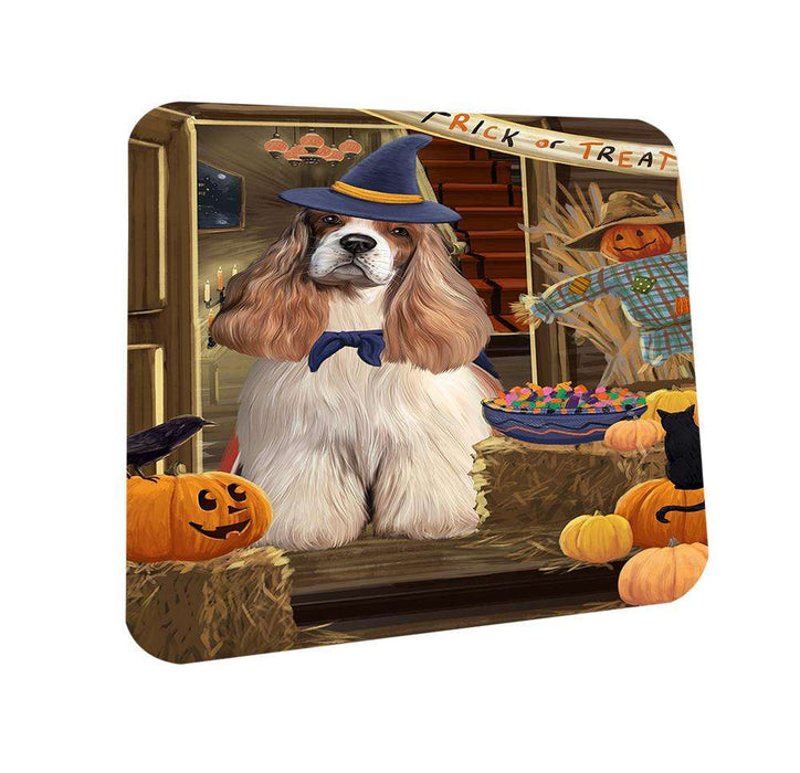 Enter at Own Risk Trick or Treat Halloween Cocker Spaniel Dog Coasters Set of 4 CST53053