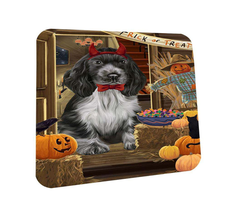 Enter at Own Risk Trick or Treat Halloween Cocker Spaniel Dog Coasters Set of 4 CST53056