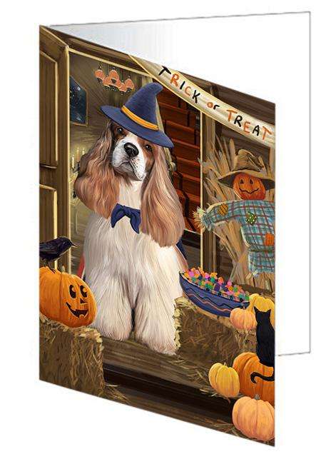 Enter at Own Risk Trick or Treat Halloween Cocker Spaniel Dog Handmade Artwork Assorted Pets Greeting Cards and Note Cards with Envelopes for All Occasions and Holiday Seasons GCD63311