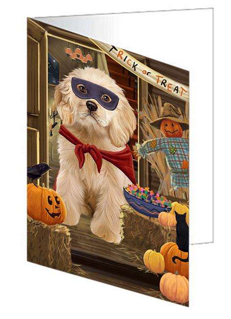 Enter at Own Risk Trick or Treat Halloween Cocker Spaniel Dog Handmade Artwork Assorted Pets Greeting Cards and Note Cards with Envelopes for All Occasions and Holiday Seasons GCD63314