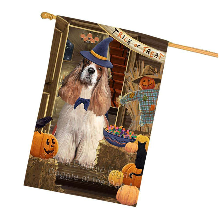 Enter at Own Risk Trick or Treat Halloween Cocker Spaniel Dog House Flag FLG53292