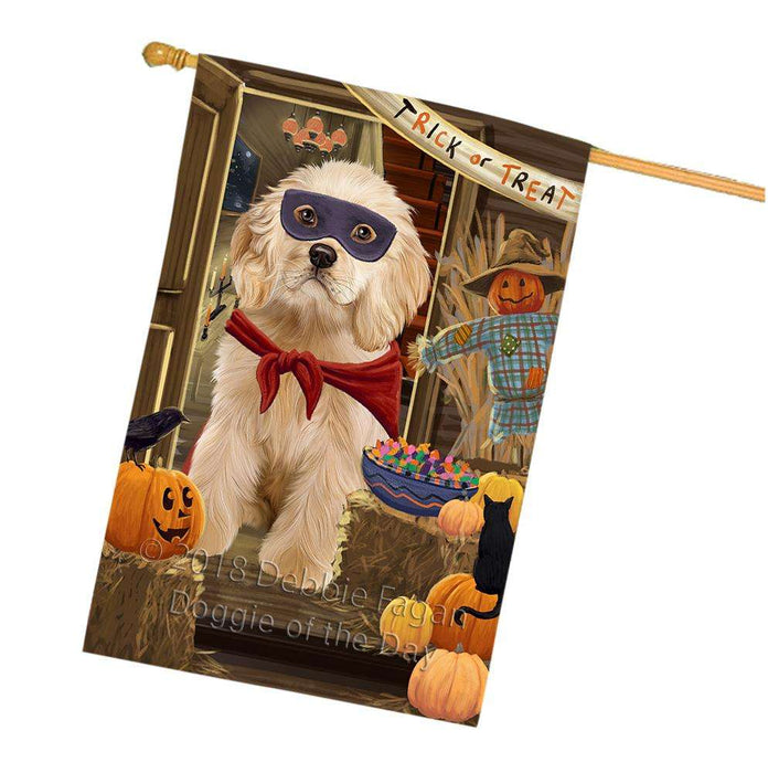 Enter at Own Risk Trick or Treat Halloween Cocker Spaniel Dog House Flag FLG53293