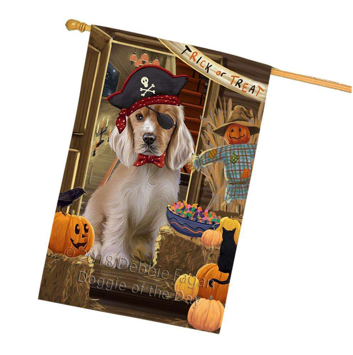 Enter at Own Risk Trick or Treat Halloween Cocker Spaniel Dog House Flag FLG53294