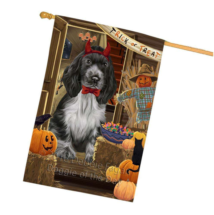 Enter at Own Risk Trick or Treat Halloween Cocker Spaniel Dog House Flag FLG53295