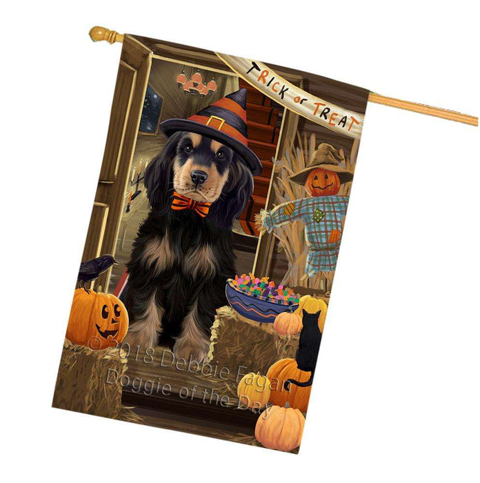 Enter at Own Risk Trick or Treat Halloween Cocker Spaniel Dog House Flag FLG53296