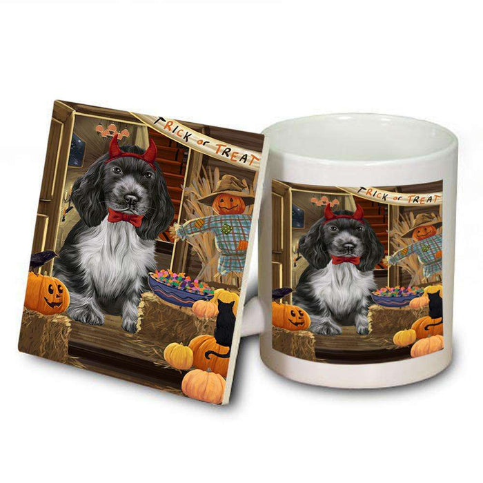 Enter at Own Risk Trick or Treat Halloween Cocker Spaniel Dog Mug and Coaster Set MUC53089