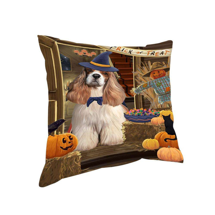 Enter at Own Risk Trick or Treat Halloween Cocker Spaniel Dog Pillow PIL68884