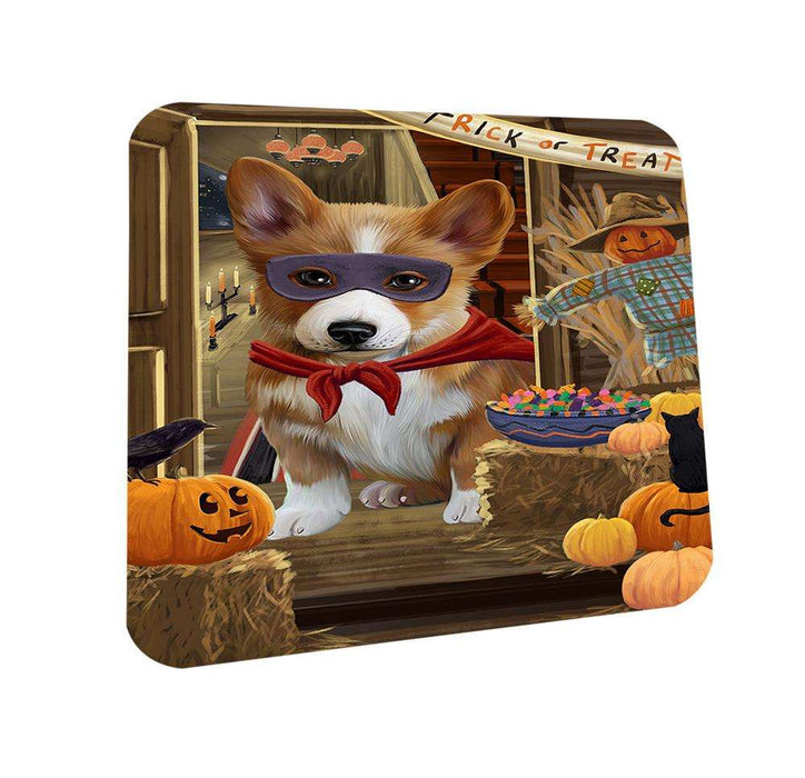 Enter at Own Risk Trick or Treat Halloween Corgi Dog Coasters Set of 4 CST53059