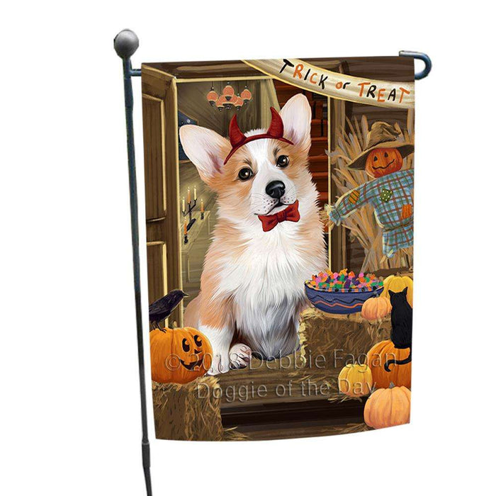Enter at Own Risk Trick or Treat Halloween Corgi Dog Garden Flag GFLG53164