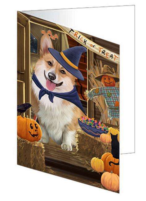 Enter at Own Risk Trick or Treat Halloween Corgi Dog Handmade Artwork Assorted Pets Greeting Cards and Note Cards with Envelopes for All Occasions and Holiday Seasons GCD63326