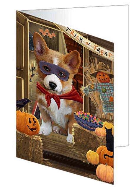 Enter at Own Risk Trick or Treat Halloween Corgi Dog Handmade Artwork Assorted Pets Greeting Cards and Note Cards with Envelopes for All Occasions and Holiday Seasons GCD63329