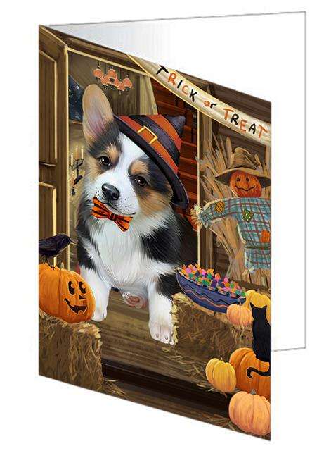 Enter at Own Risk Trick or Treat Halloween Corgi Dog Handmade Artwork Assorted Pets Greeting Cards and Note Cards with Envelopes for All Occasions and Holiday Seasons GCD63338