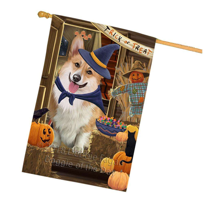 Enter at Own Risk Trick or Treat Halloween Corgi Dog House Flag FLG53297