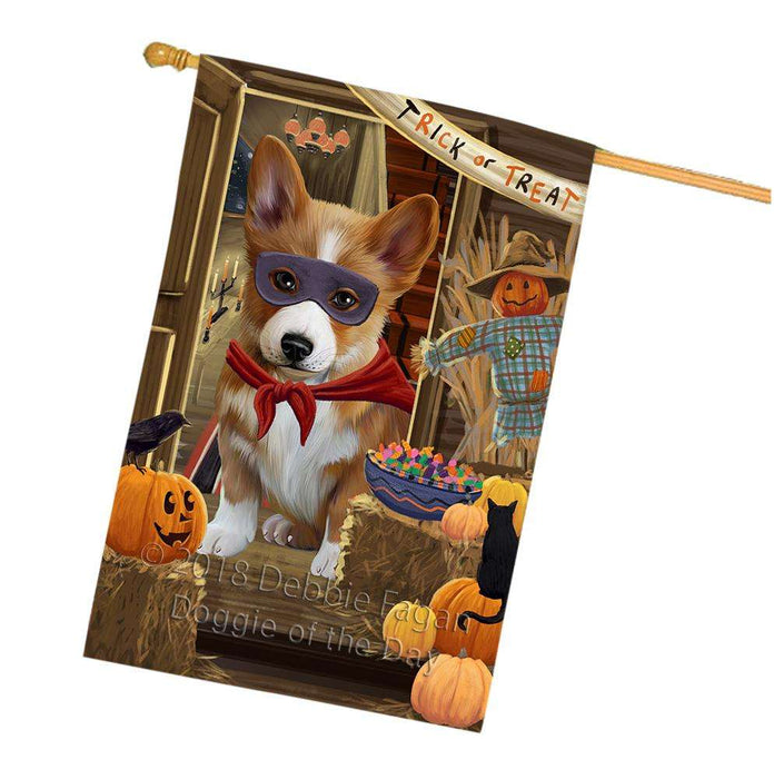 Enter at Own Risk Trick or Treat Halloween Corgi Dog House Flag FLG53298