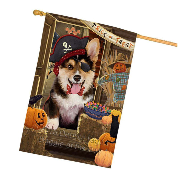 Enter at Own Risk Trick or Treat Halloween Corgi Dog House Flag FLG53299