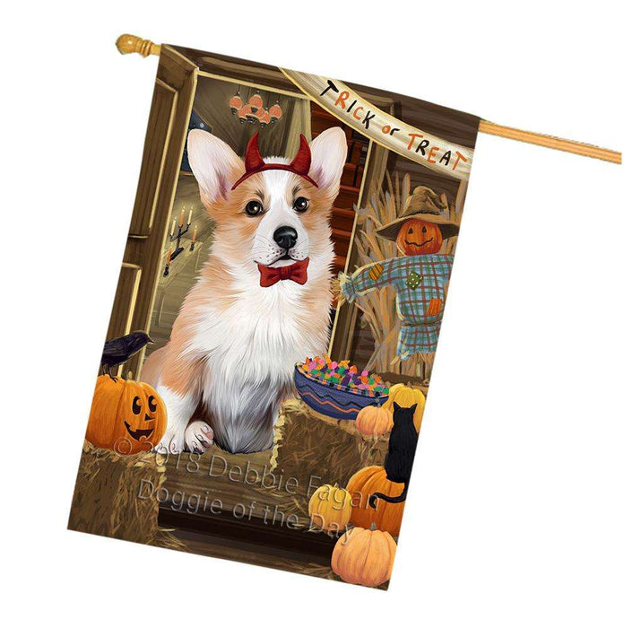 Enter at Own Risk Trick or Treat Halloween Corgi Dog House Flag FLG53300