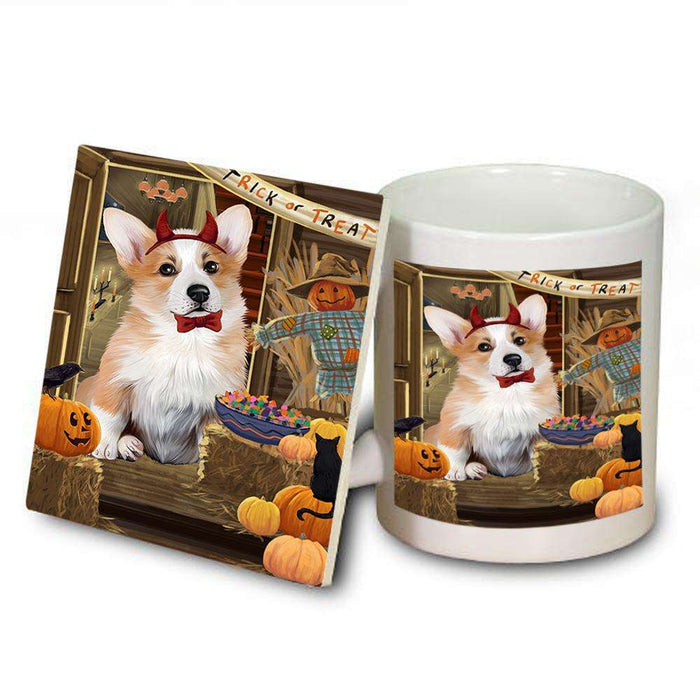 Enter at Own Risk Trick or Treat Halloween Corgi Dog Mug and Coaster Set MUC53094