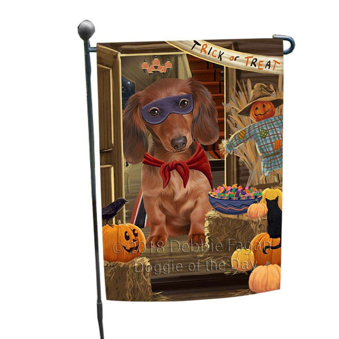 Enter at Own Risk Trick or Treat Halloween Dachshund Dog Garden Flag GFLG53167