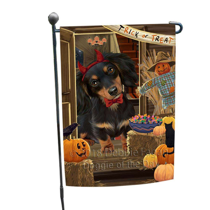 Enter at Own Risk Trick or Treat Halloween Dachshund Dog Garden Flag GFLG53169