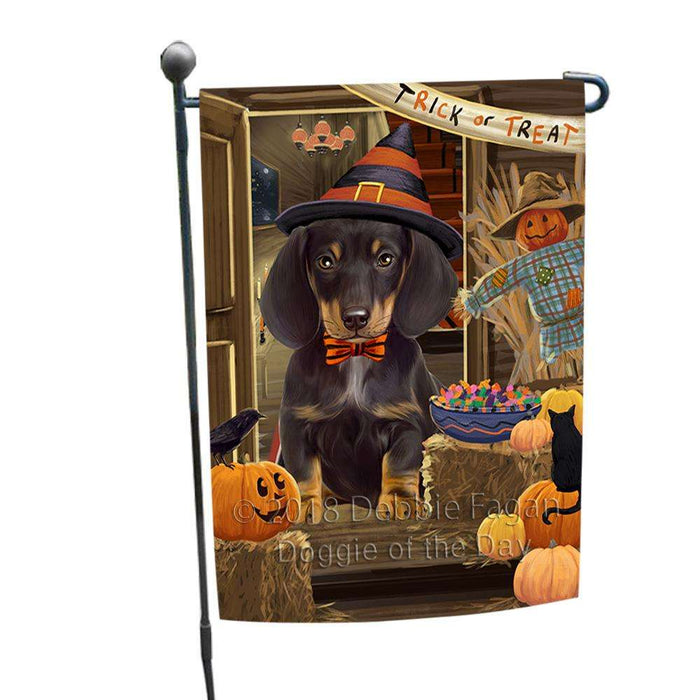 Enter at Own Risk Trick or Treat Halloween Dachshund Dog Garden Flag GFLG53170