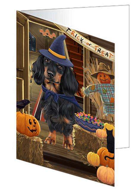Enter at Own Risk Trick or Treat Halloween Dachshund Dog Handmade Artwork Assorted Pets Greeting Cards and Note Cards with Envelopes for All Occasions and Holiday Seasons GCD63341
