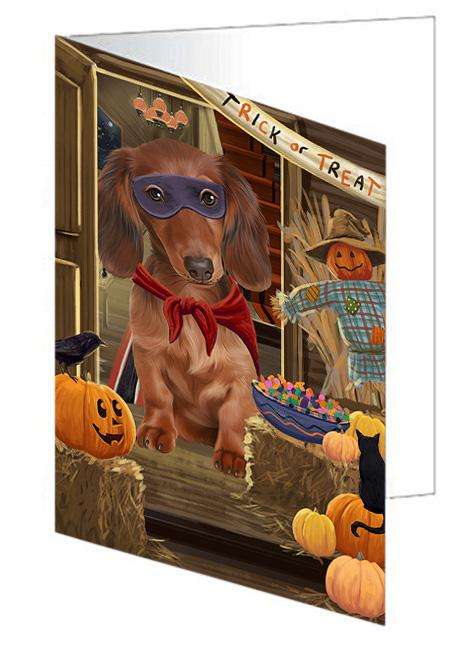 Enter at Own Risk Trick or Treat Halloween Dachshund Dog Handmade Artwork Assorted Pets Greeting Cards and Note Cards with Envelopes for All Occasions and Holiday Seasons GCD63344