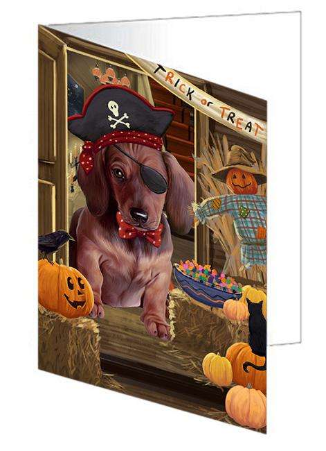 Enter at Own Risk Trick or Treat Halloween Dachshund Dog Handmade Artwork Assorted Pets Greeting Cards and Note Cards with Envelopes for All Occasions and Holiday Seasons GCD63347