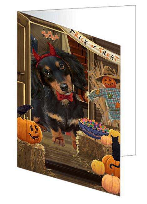 Enter at Own Risk Trick or Treat Halloween Dachshund Dog Handmade Artwork Assorted Pets Greeting Cards and Note Cards with Envelopes for All Occasions and Holiday Seasons GCD63350