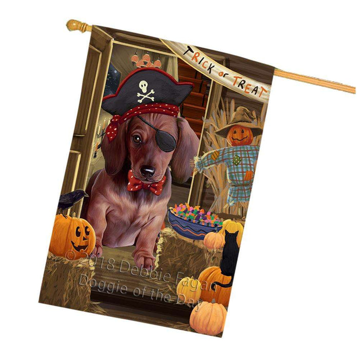 Enter at Own Risk Trick or Treat Halloween Dachshund Dog House Flag FLG53304