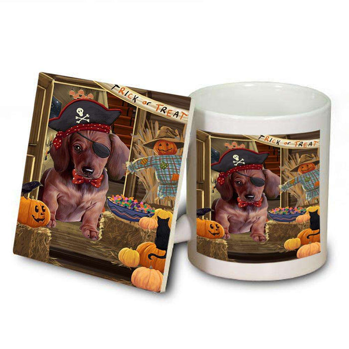 Enter at Own Risk Trick or Treat Halloween Dachshund Dog Mug and Coaster Set MUC53098